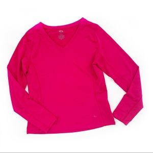 Athletic Works Long Sleeve V-Neck Wicking T-Shirt, Pink Posey, Size L (12-14)